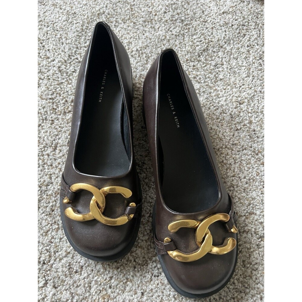 Charles & Keith Shoes Chunky Ballerina Flats Women's Golden Buckles 41 Size 10